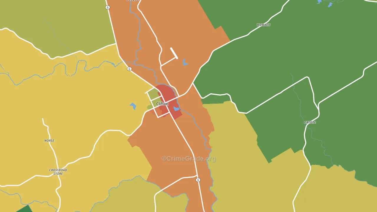 Clifton, TX Map of Theft Rates