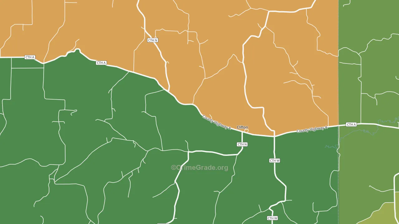 Clifton, WI Map of Theft Rates
