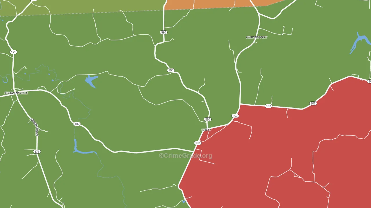 Clifty, KY Map of Theft Rates