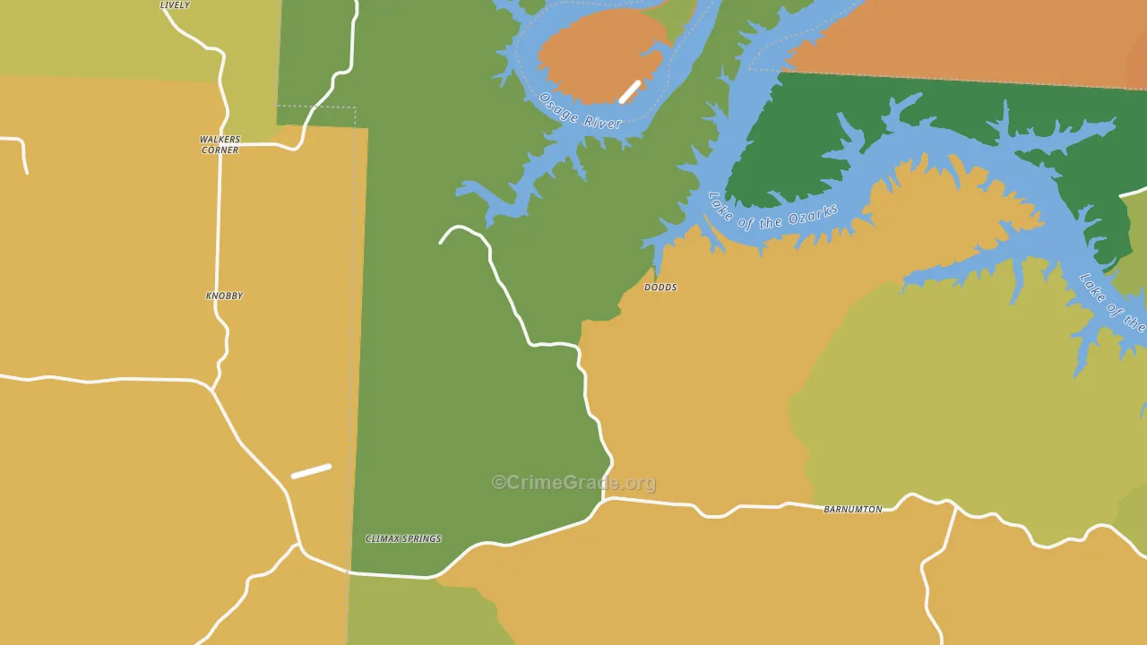 Climax Springs, MO Map of Theft Rates