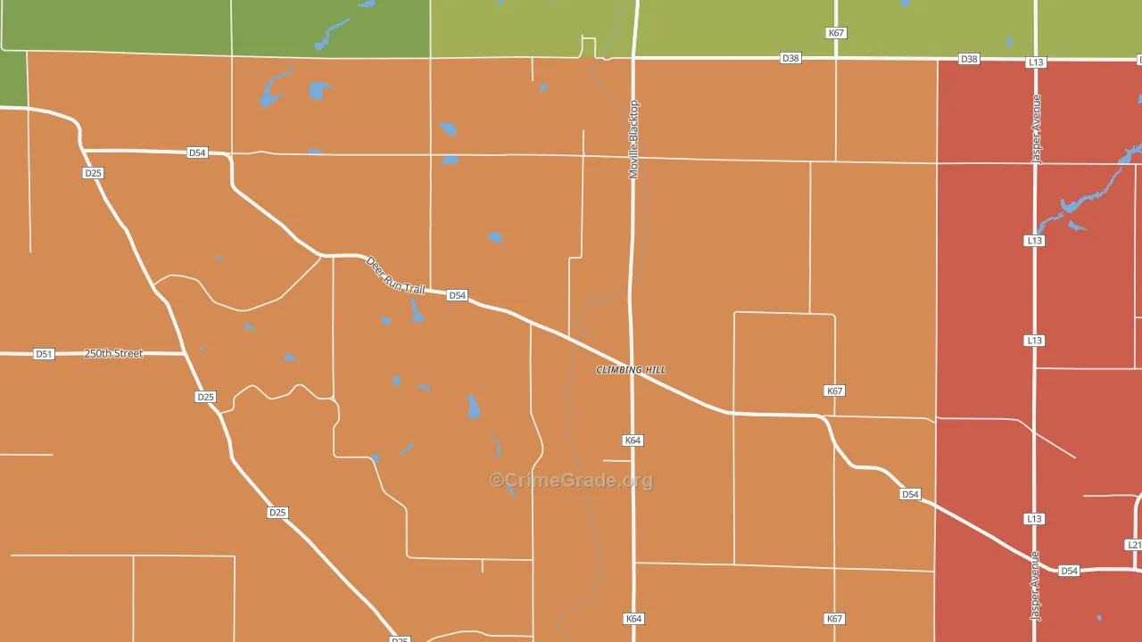 Climbing Hill, IA Map of Theft Rates