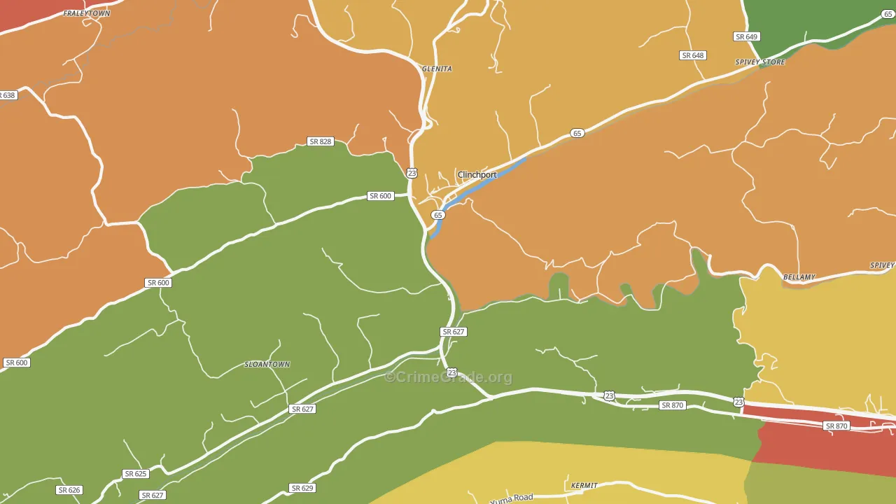 Clinchport, VA Map of Theft Rates