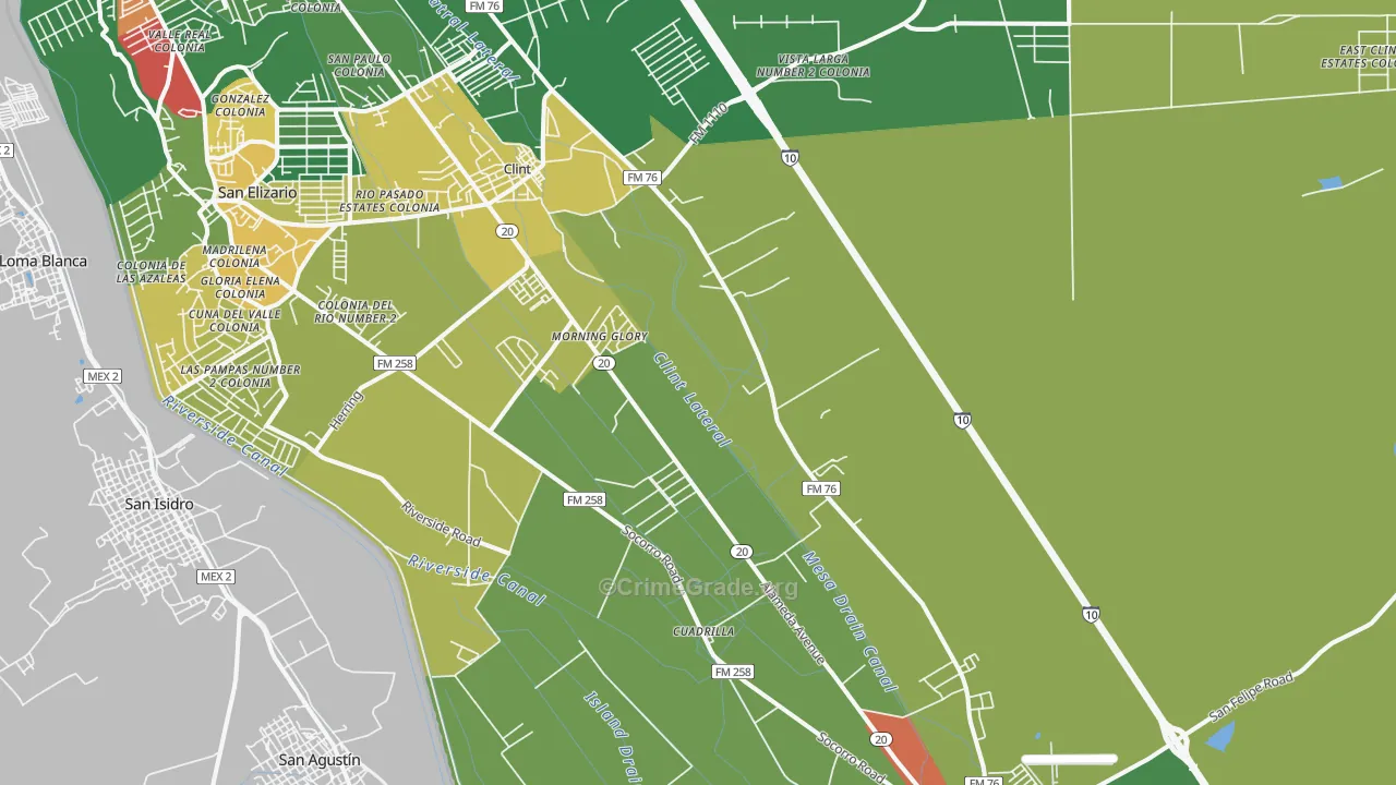 Clint, TX Map of Theft Rates