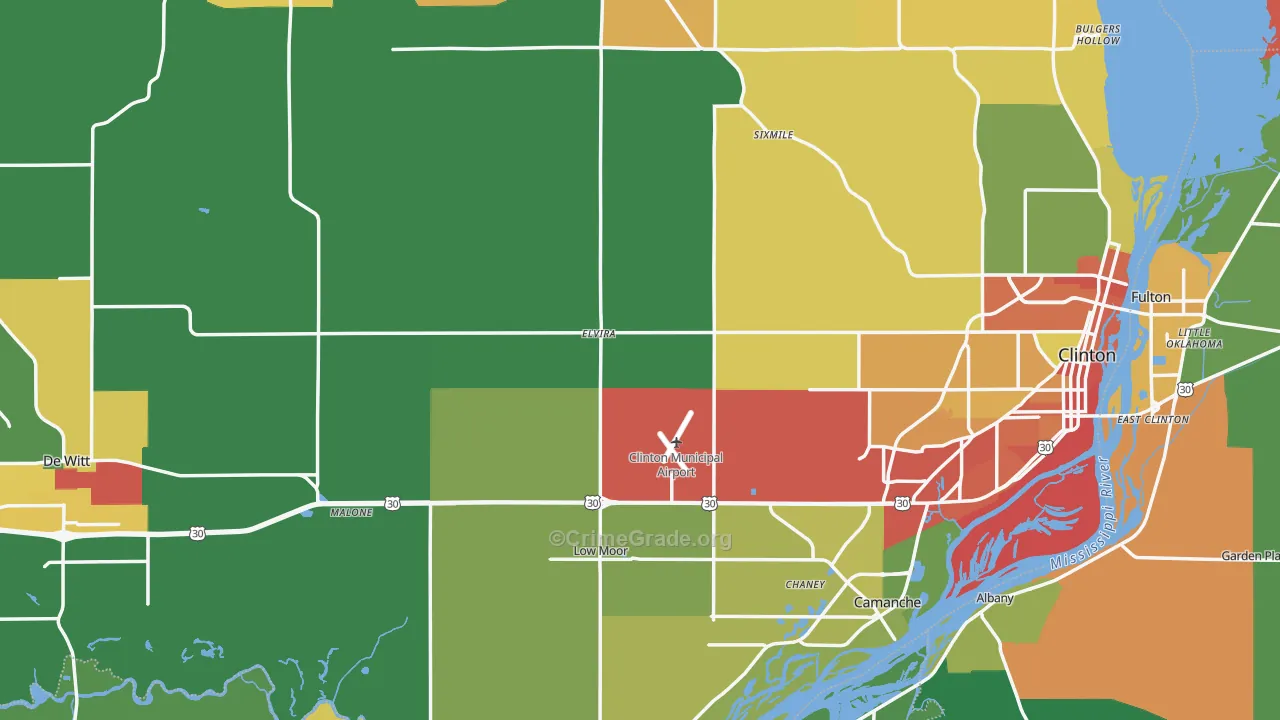 Clinton County, IA Map of Theft Rates
