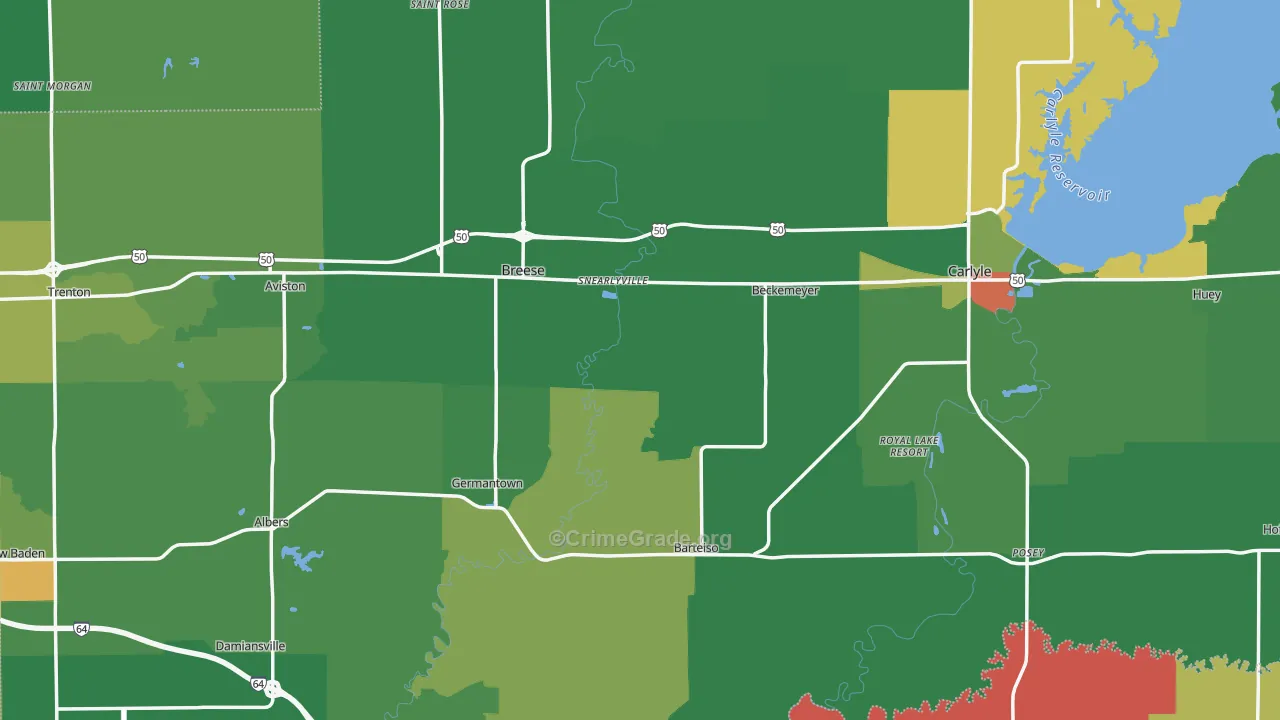 Clinton County, IL Map of Theft Rates