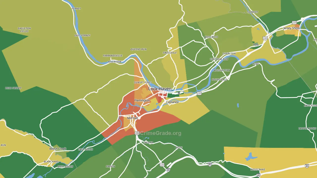 Clinton County, PA Map of Theft Rates