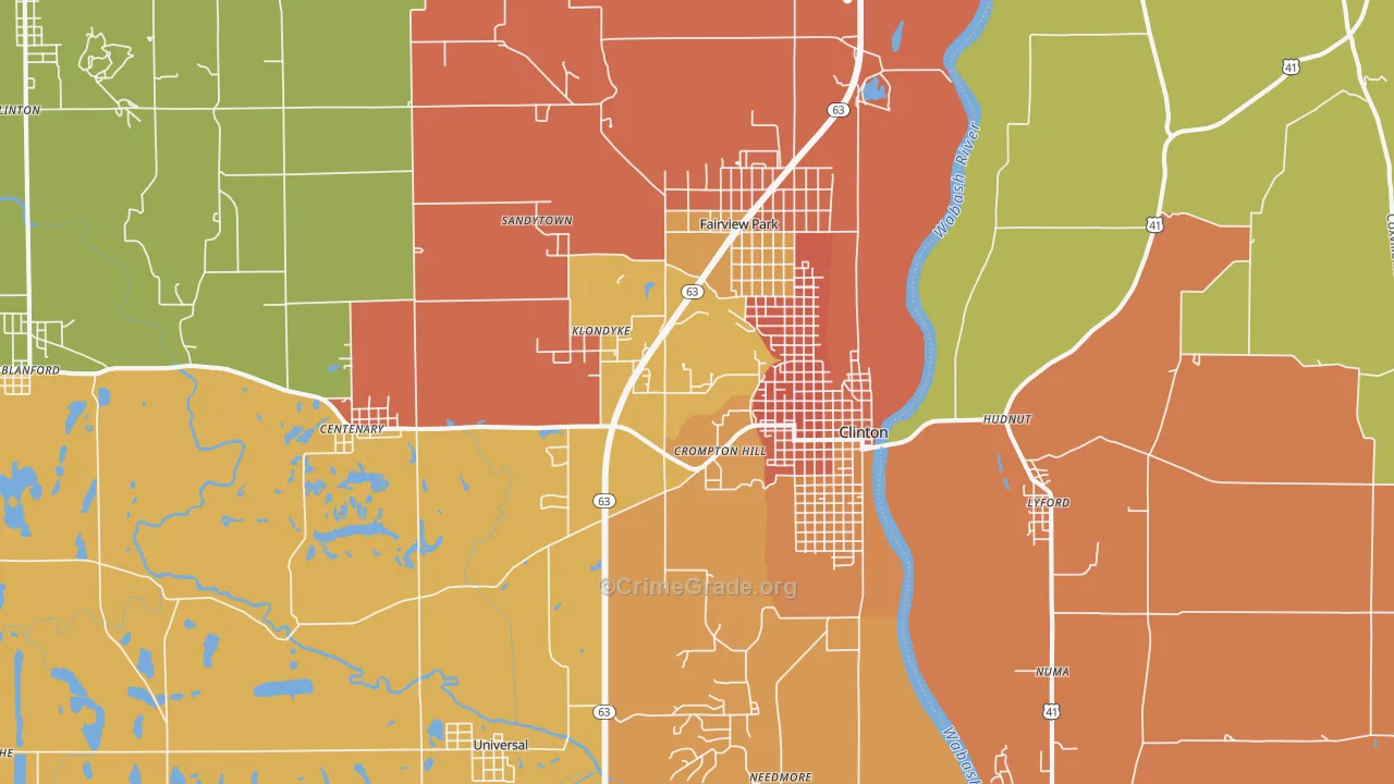Clinton, IN Map of Theft Rates