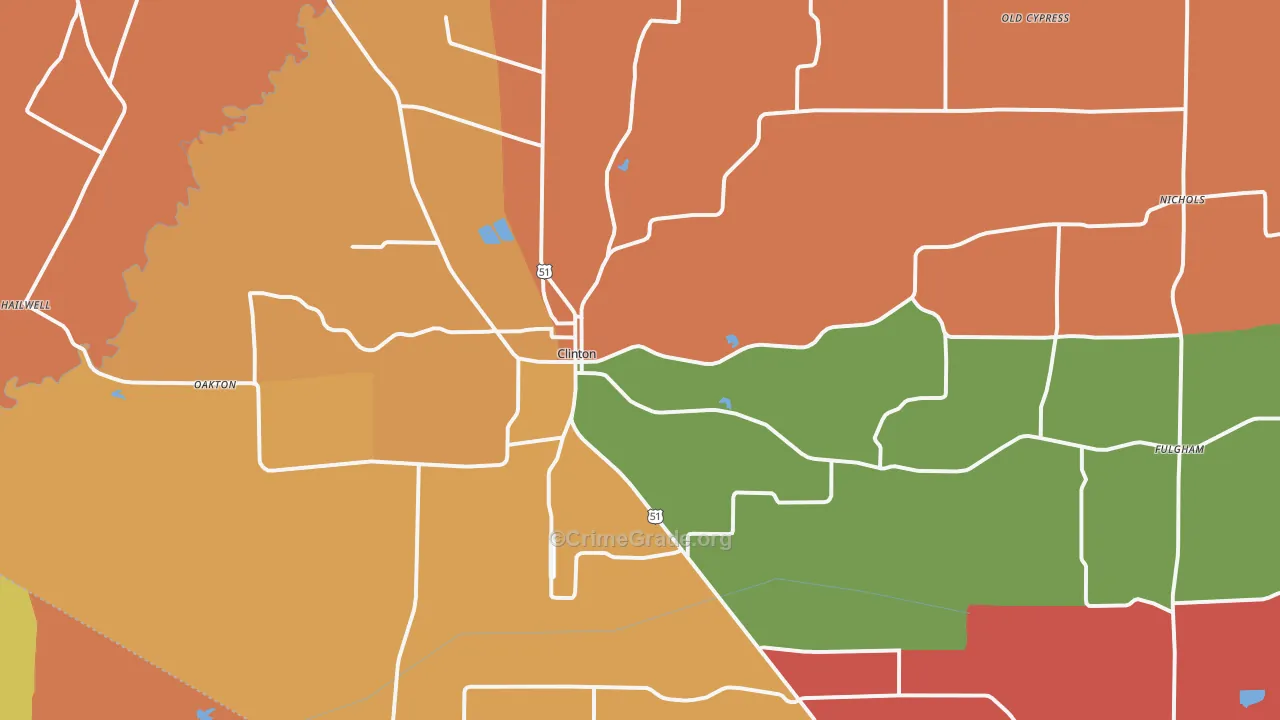 Clinton, KY Map of Theft Rates