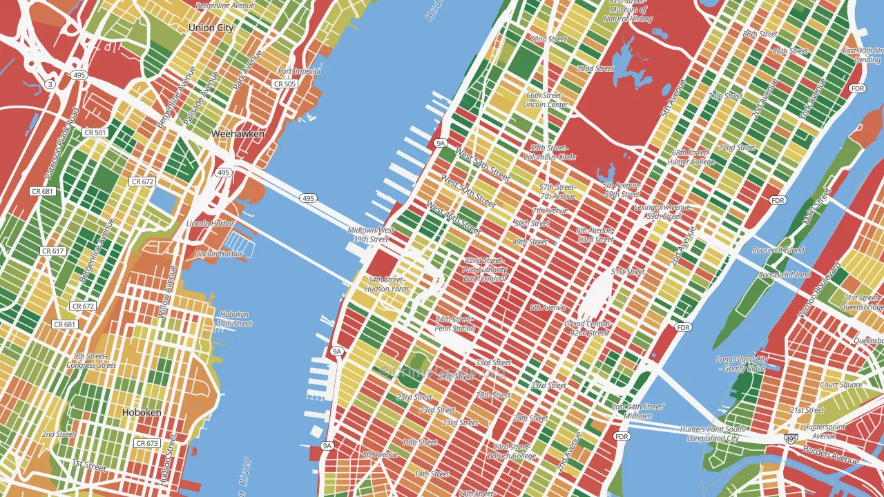Clinton, Manhattan, NY Map of Theft Rates
