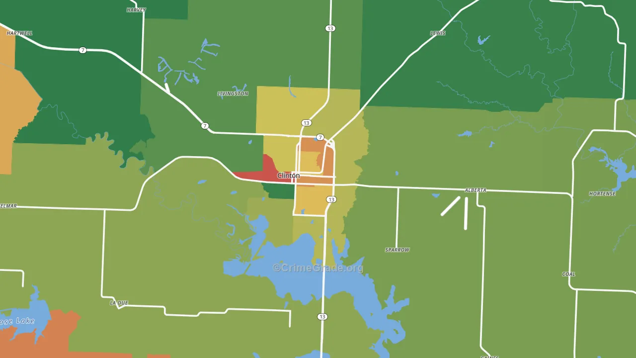 Clinton, MO Map of Theft Rates