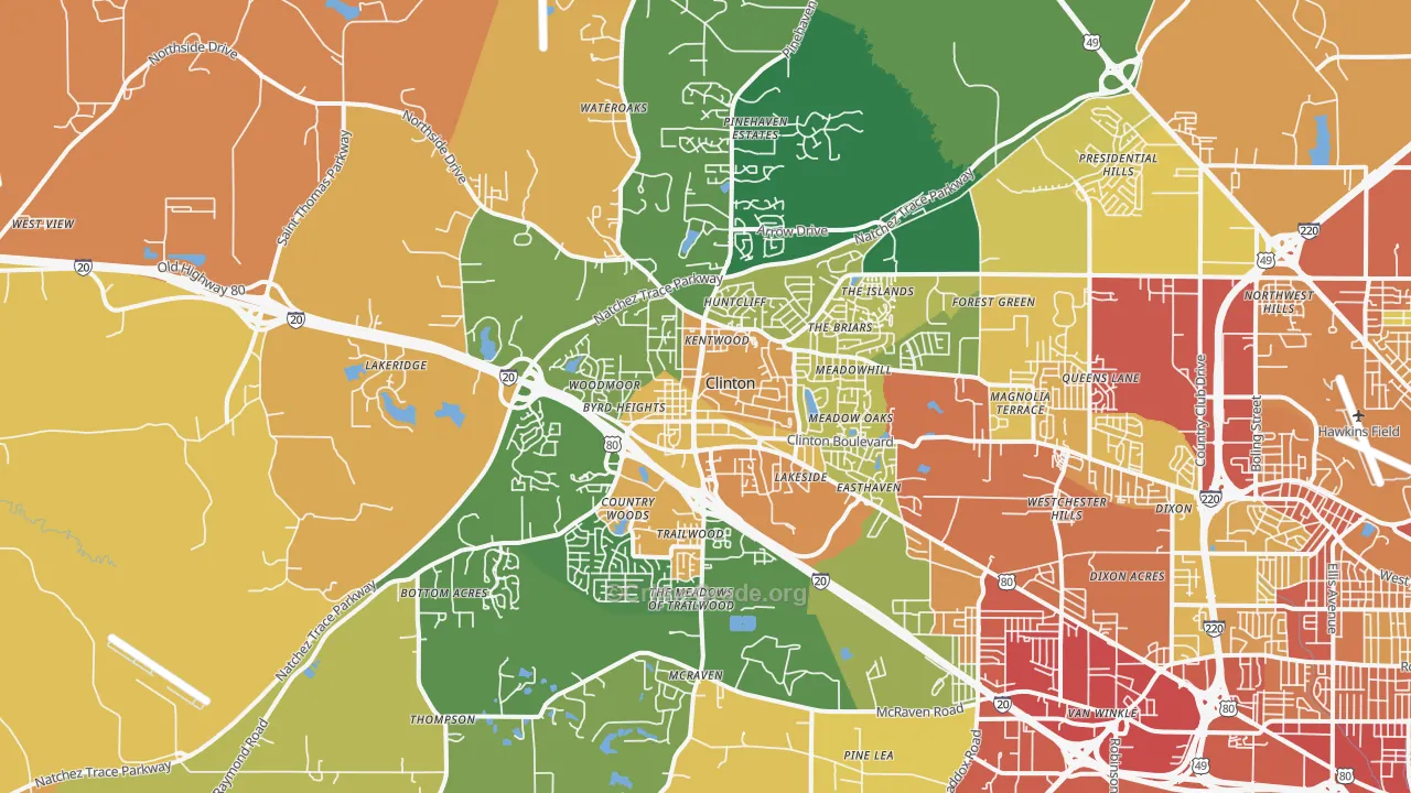 Clinton, MS Map of Theft Rates