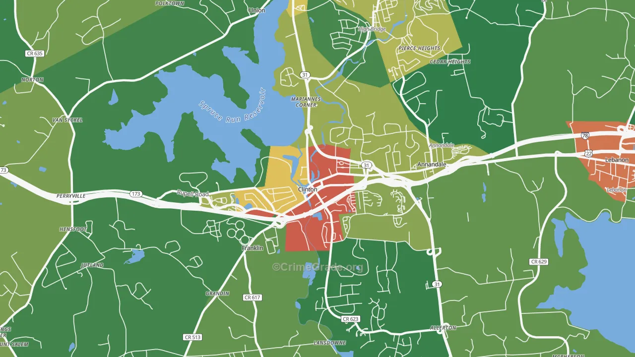 Clinton, NJ Map of Theft Rates