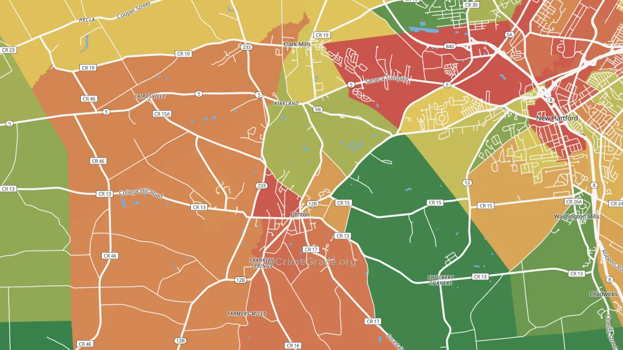Clinton, NY Map of Theft Rates