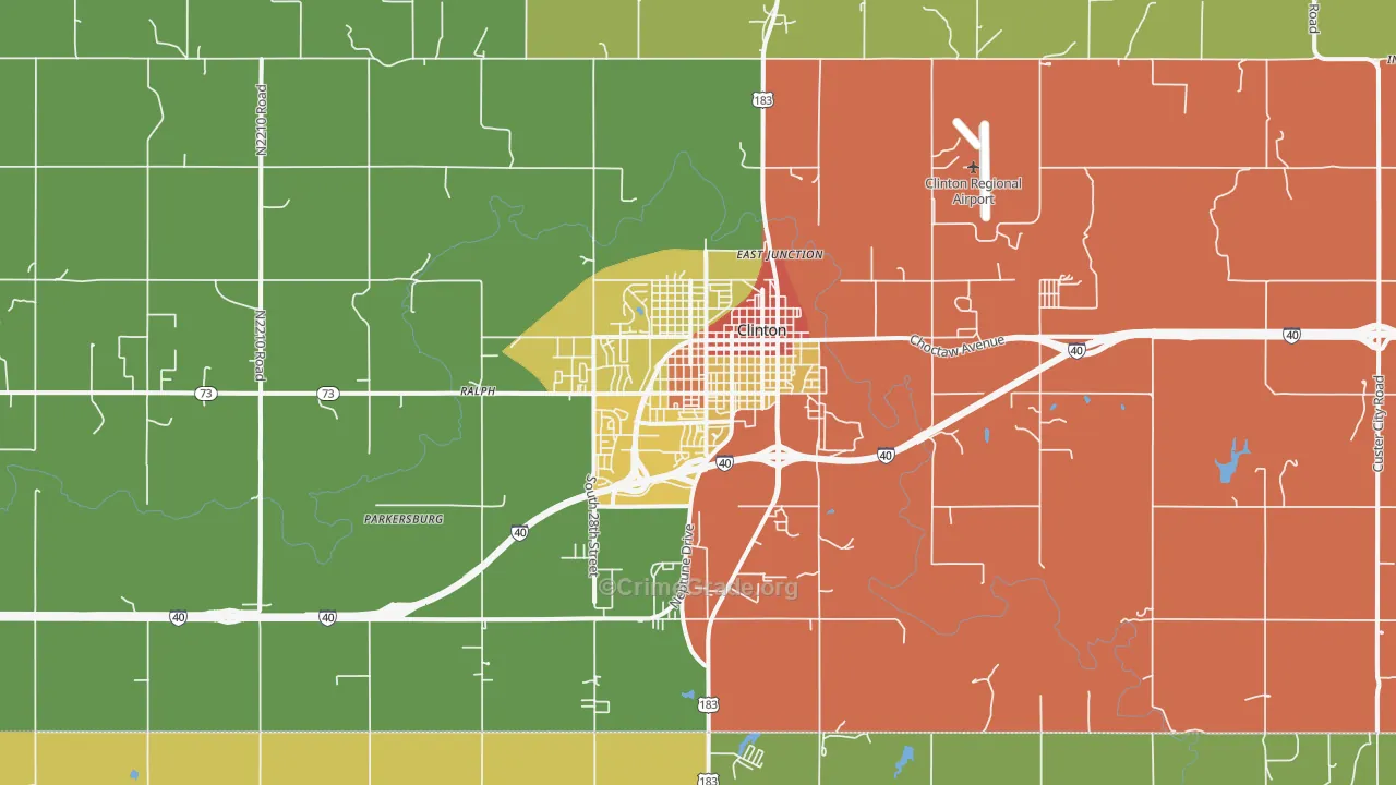 Clinton, OK Map of Theft Rates