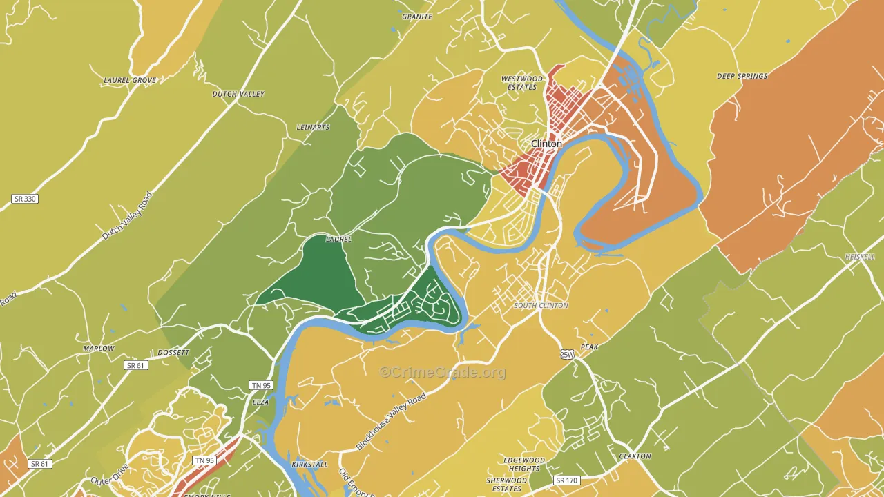 Clinton, TN Map of Theft Rates