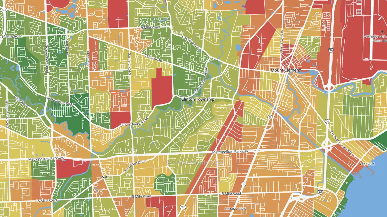 Clinton Township, MI Map of Theft Rates