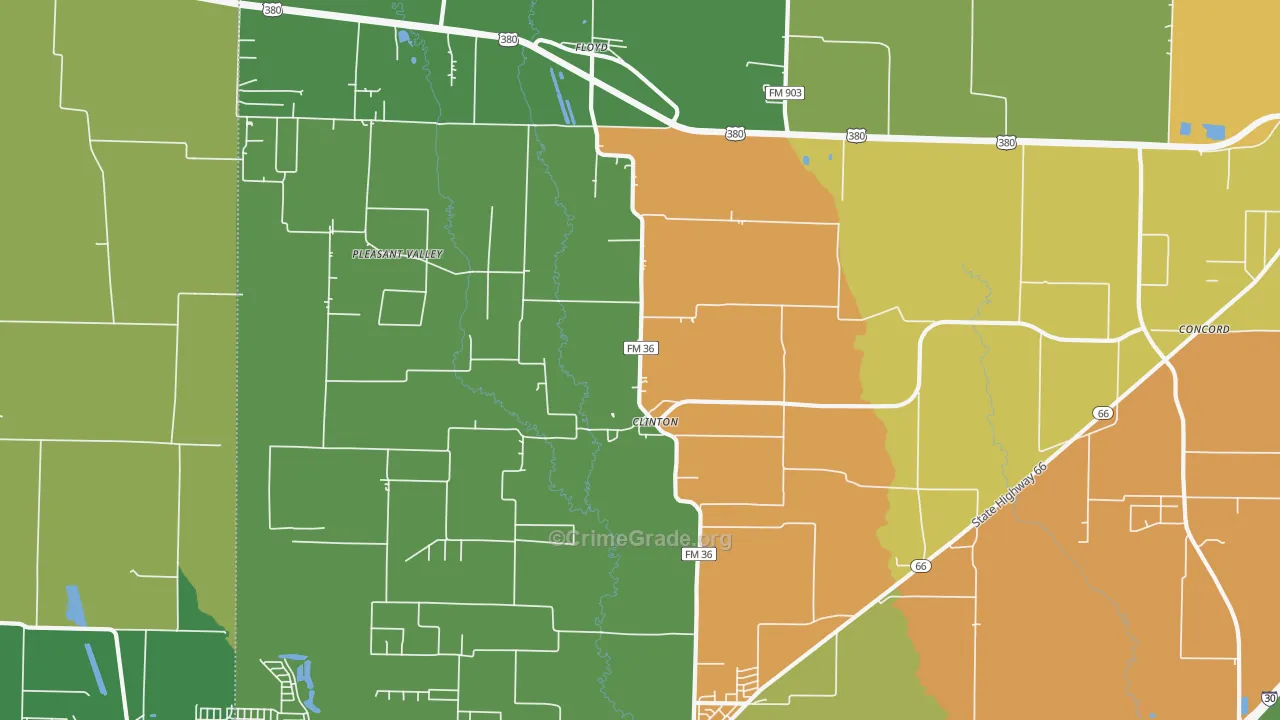 Clinton, TX Map of Theft Rates