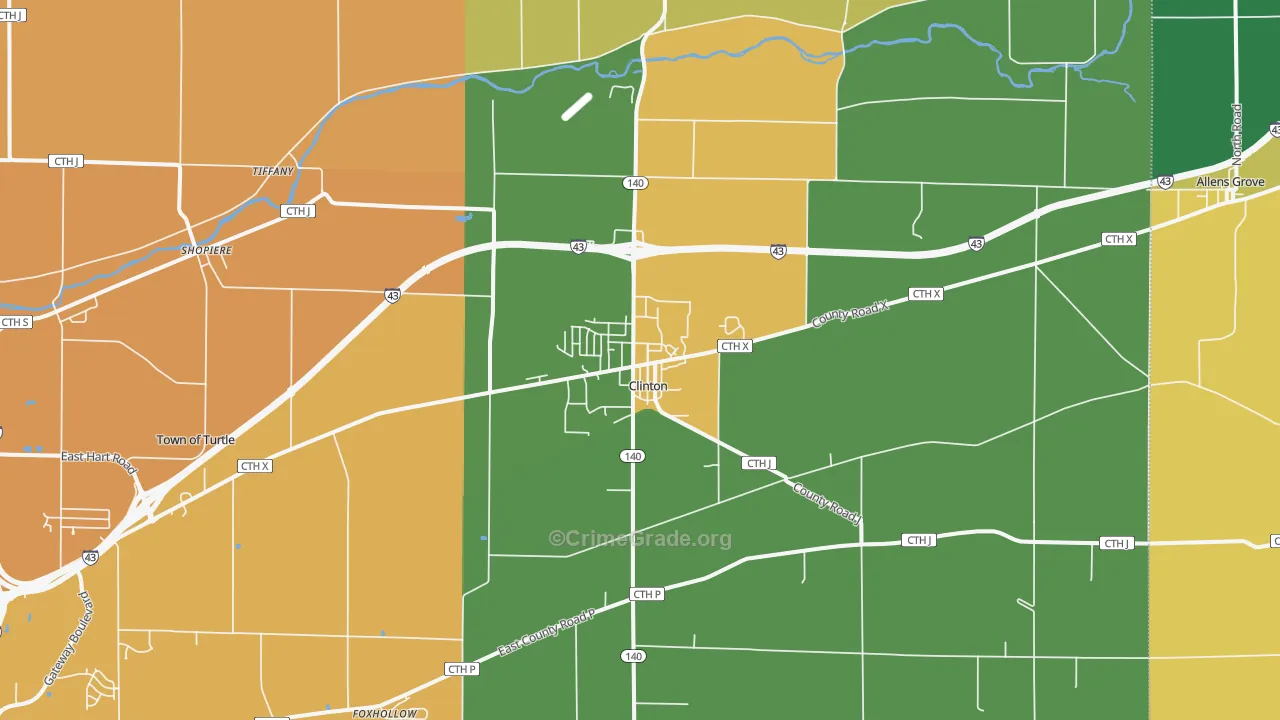 Clinton, WI Map of Theft Rates