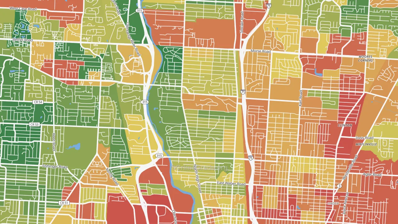 Clintonville, Columbus, OH Map of Theft Rates