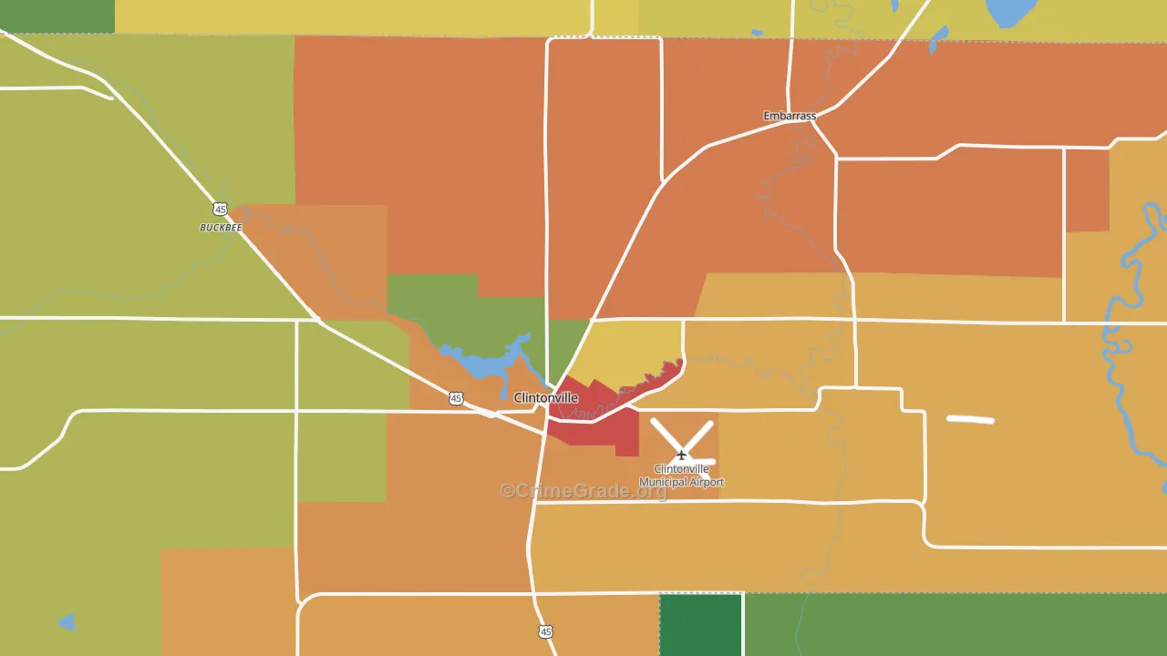 Clintonville, WI Map of Theft Rates