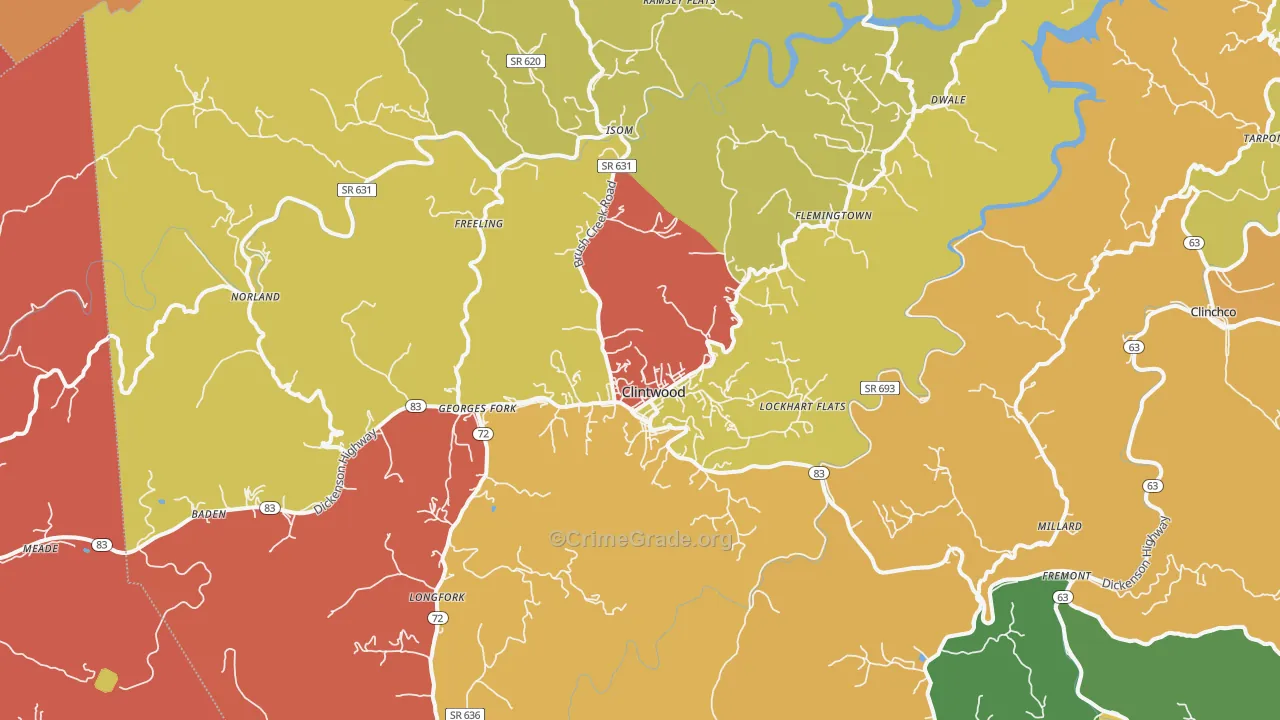 Clintwood, VA Map of Theft Rates