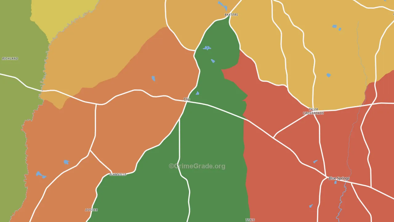 Clio, AL Map of Theft Rates