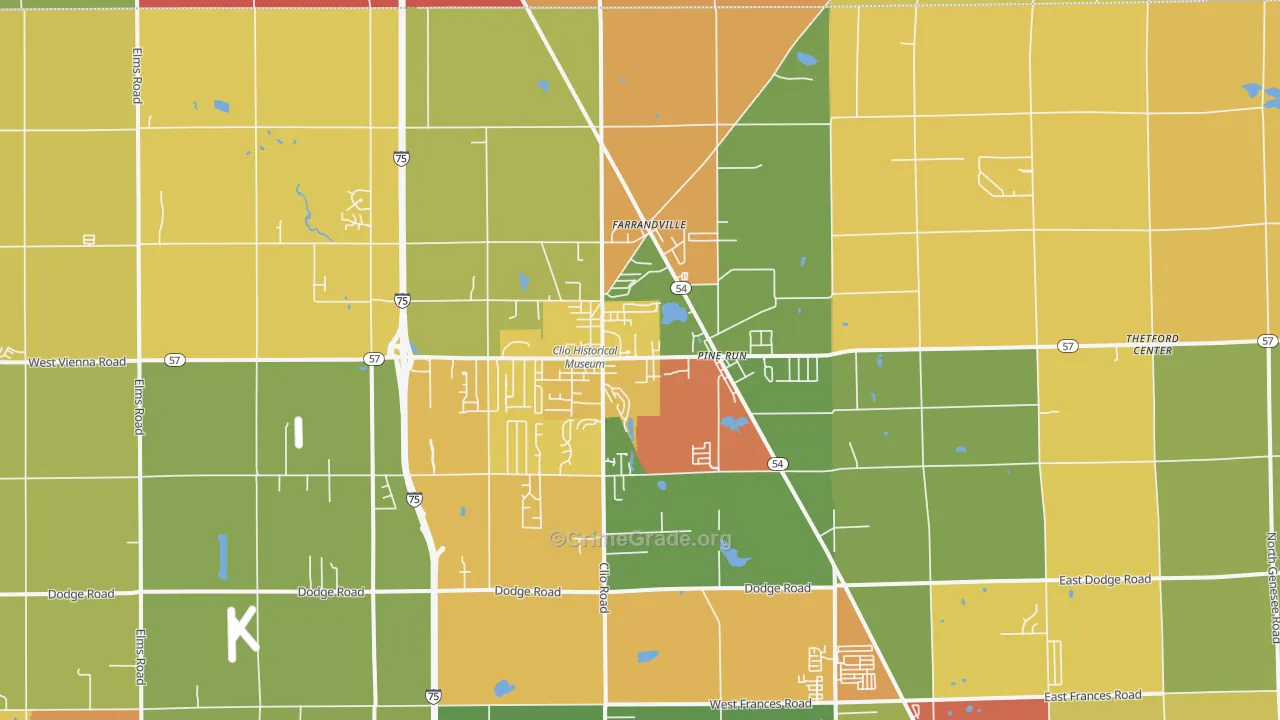 Clio, MI Map of Theft Rates