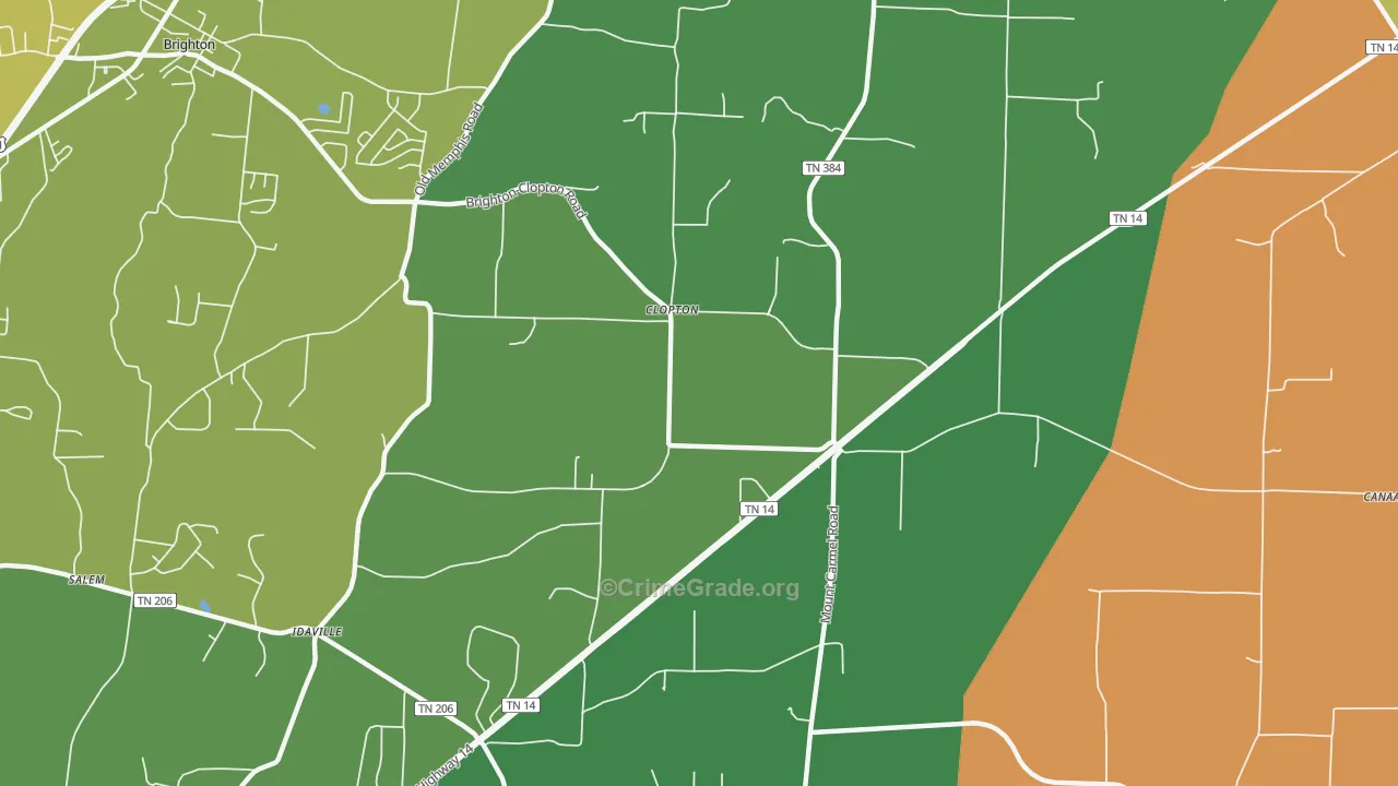 Clopton, TN Map of Theft Rates