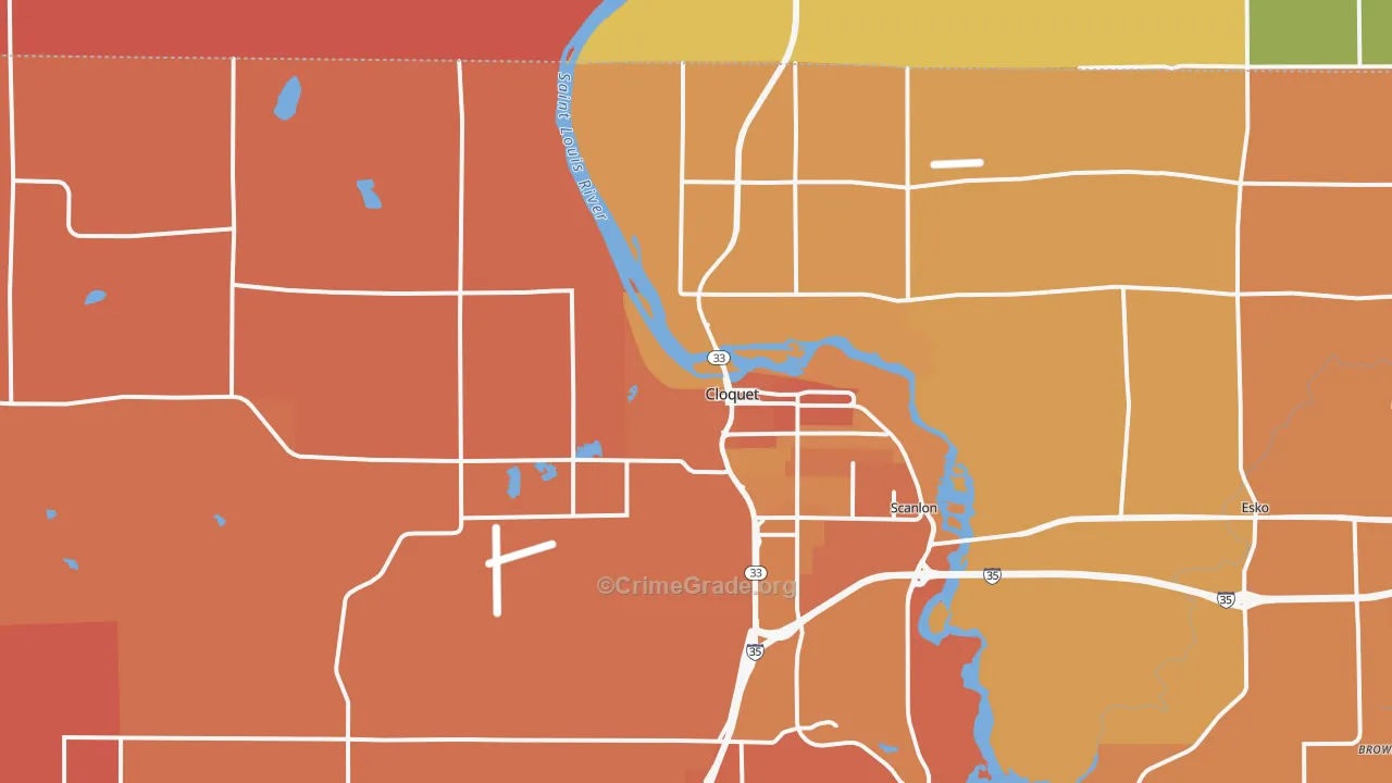 Cloquet, MN Map of Theft Rates
