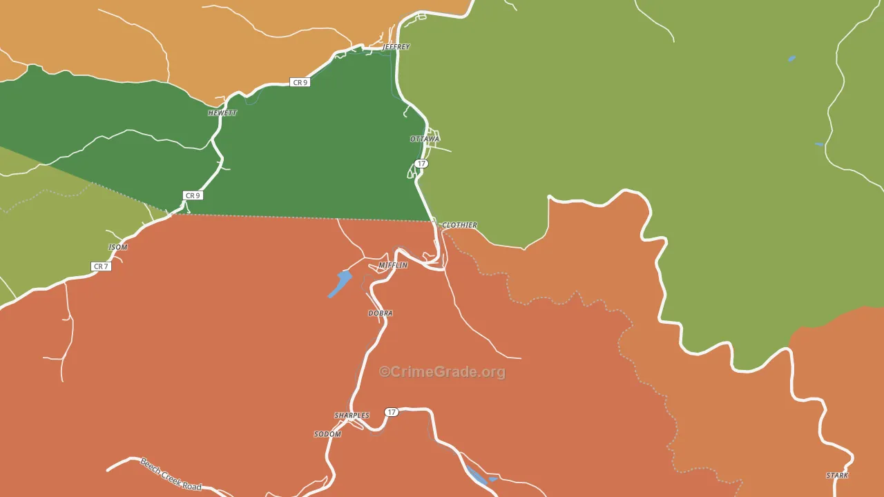 Clothier, WV Map of Theft Rates