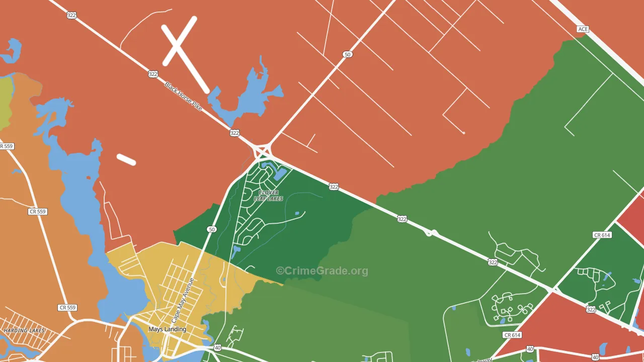 Clover Leaf Lakes, NJ Map of Theft Rates