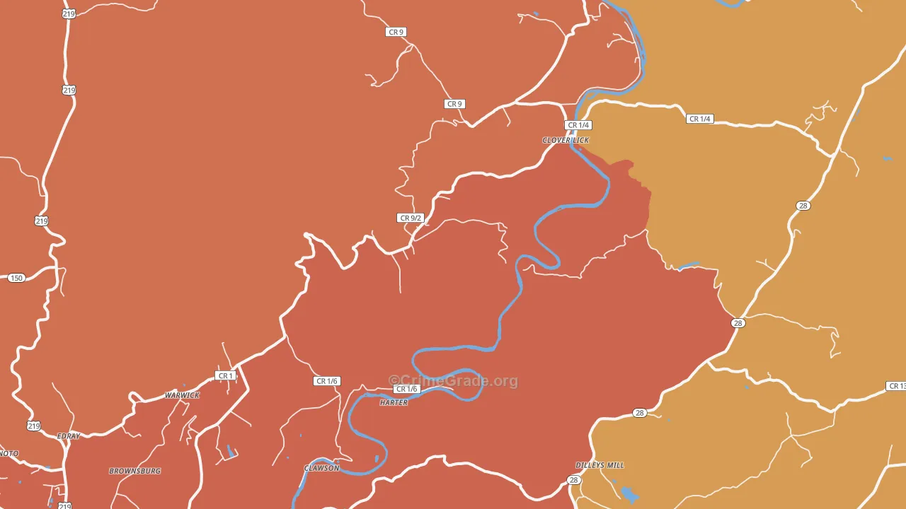 Clover Lick, WV Map of Theft Rates