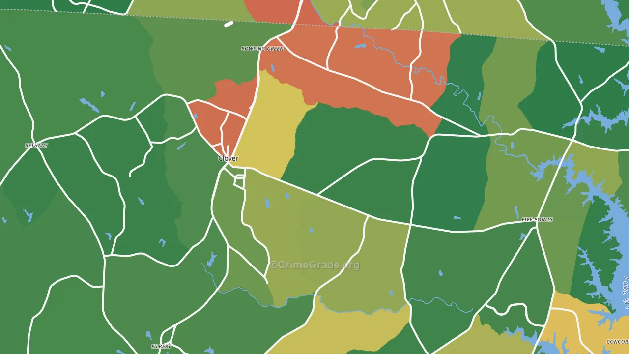Clover, SC Map of Theft Rates