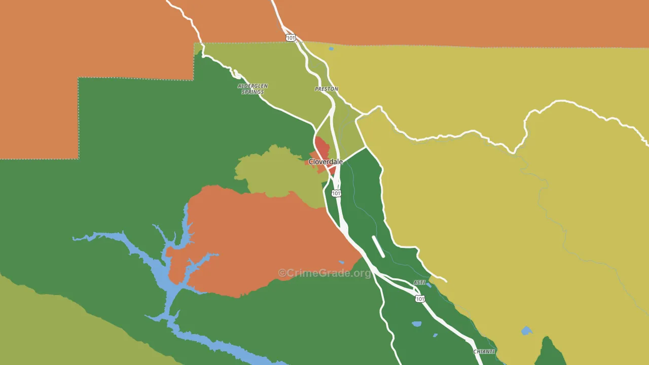 Cloverdale, CA Map of Theft Rates
