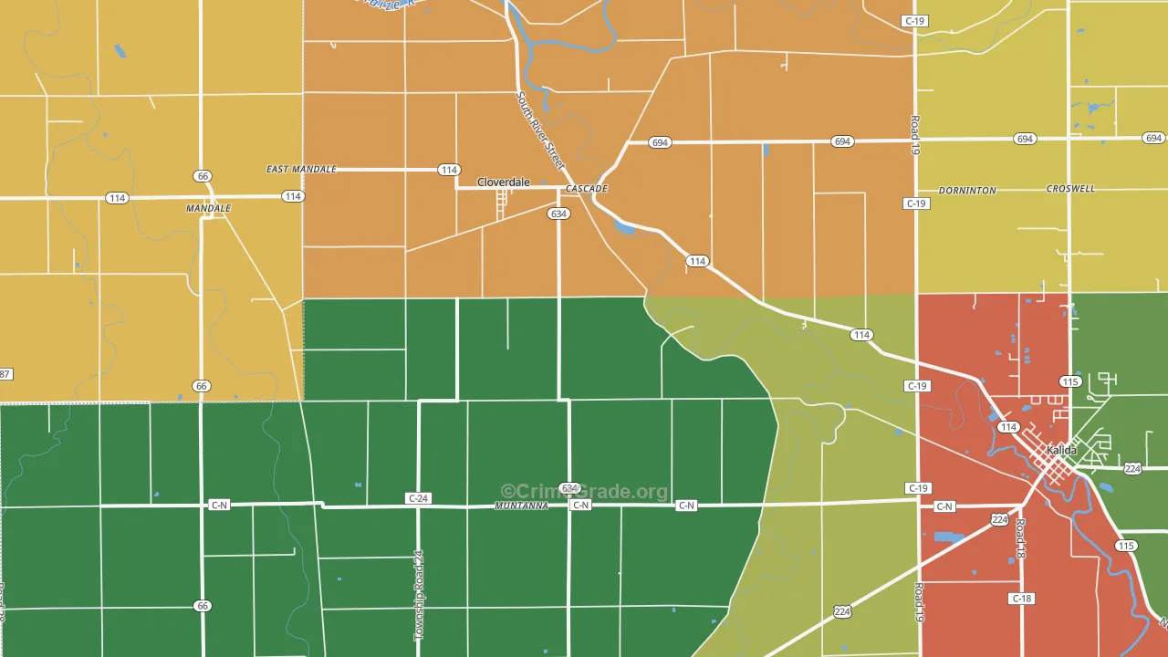 Cloverdale, OH Map of Theft Rates