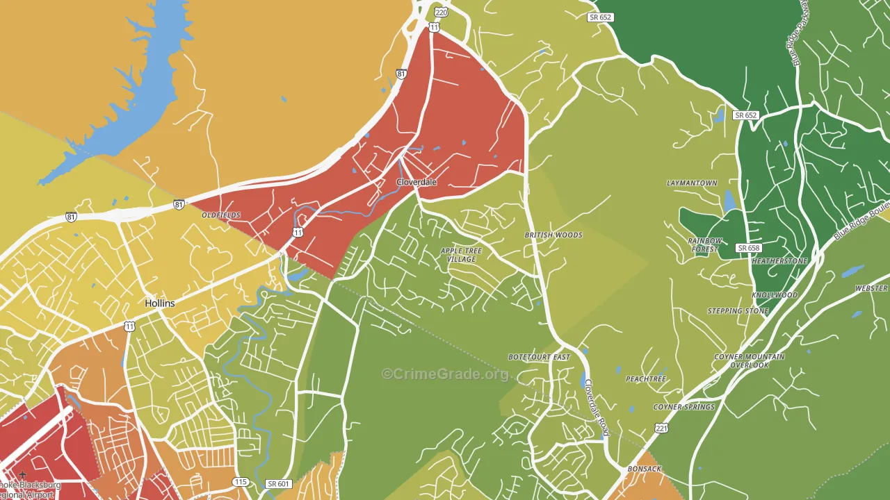 Cloverdale, VA Map of Theft Rates