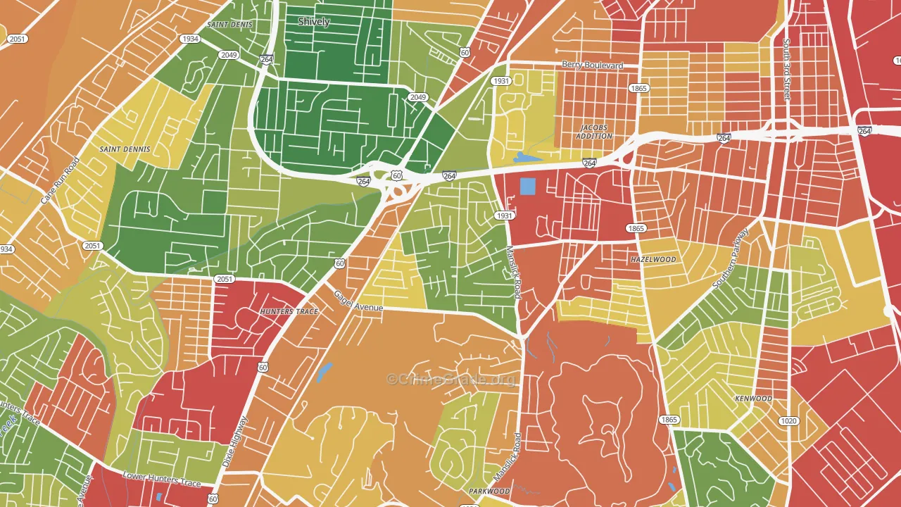 Cloverleaf, Louisville, KY Map of Theft Rates