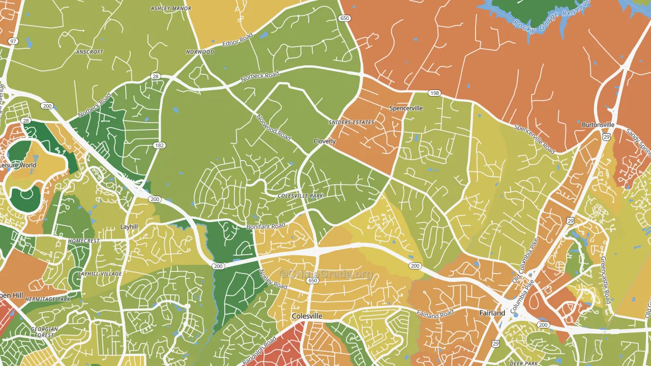 Cloverly, MD Map of Theft Rates