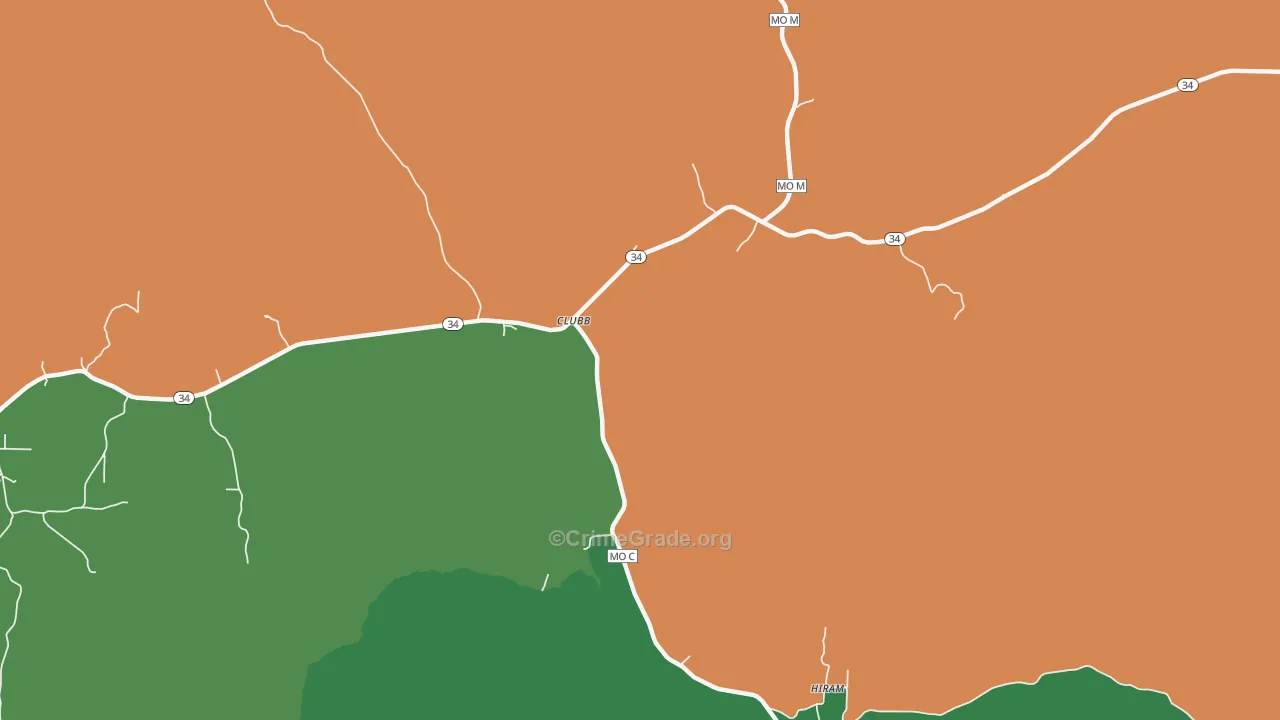 Clubb, MO Map of Theft Rates