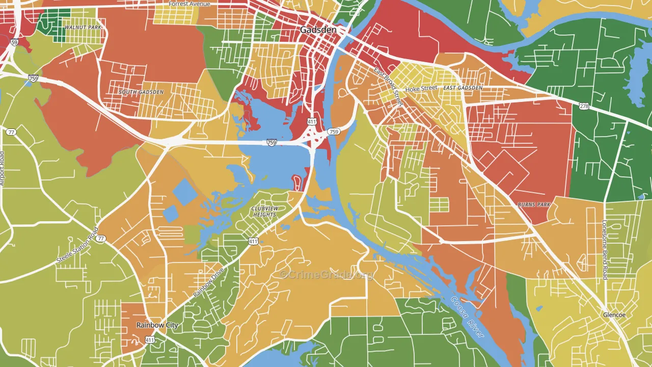 Clubview Heights, AL Map of Theft Rates