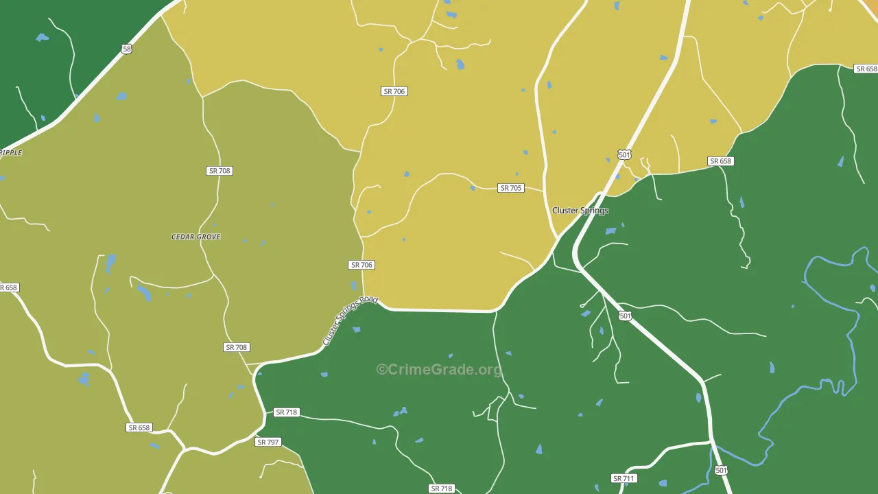 Cluster Springs, VA Map of Theft Rates
