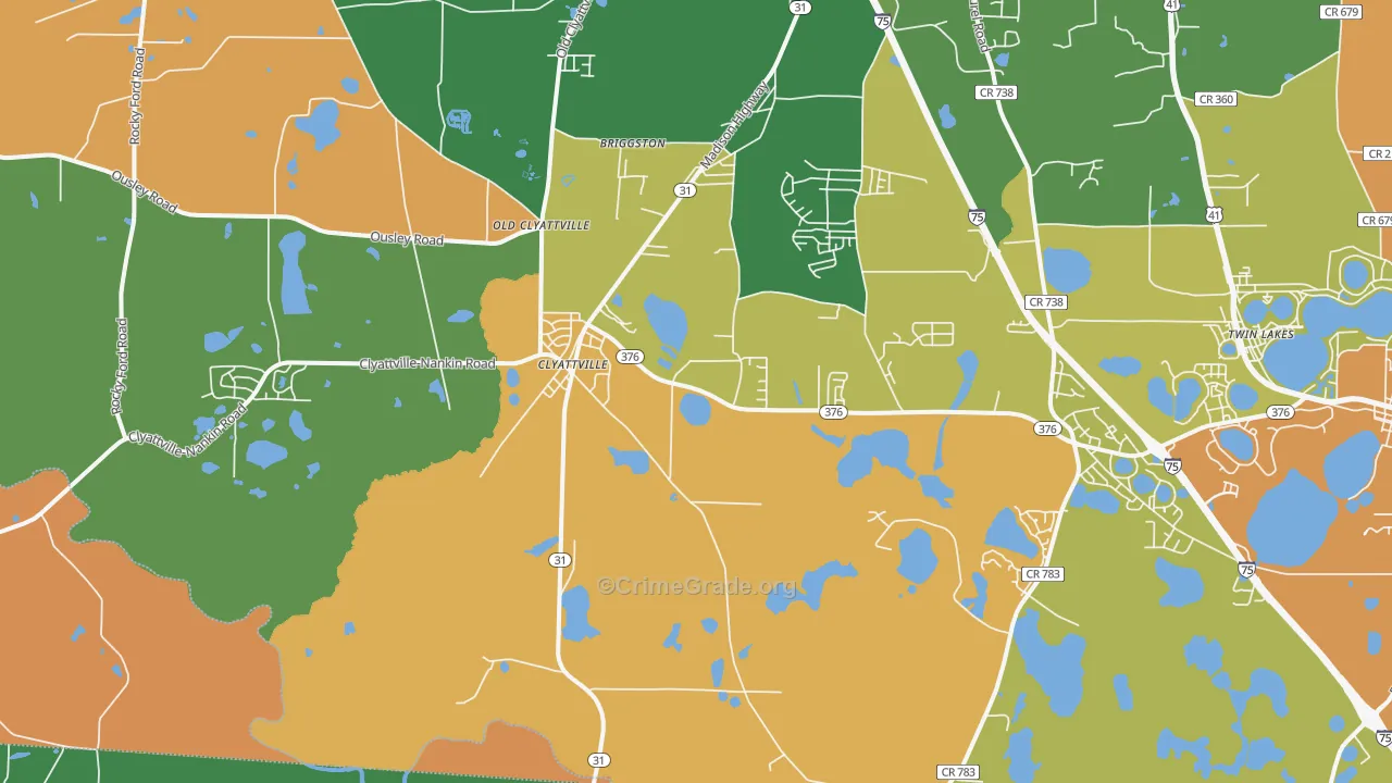 Clyattville, GA Map of Theft Rates
