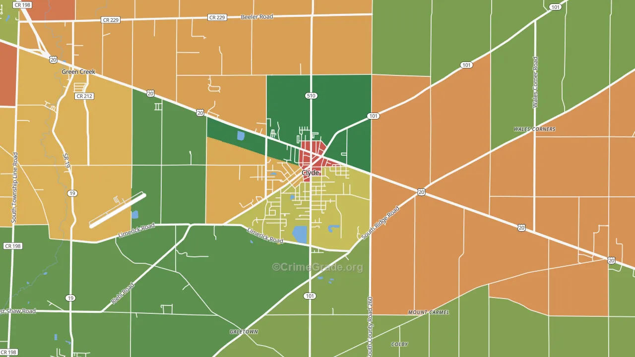 Clyde, OH Map of Theft Rates