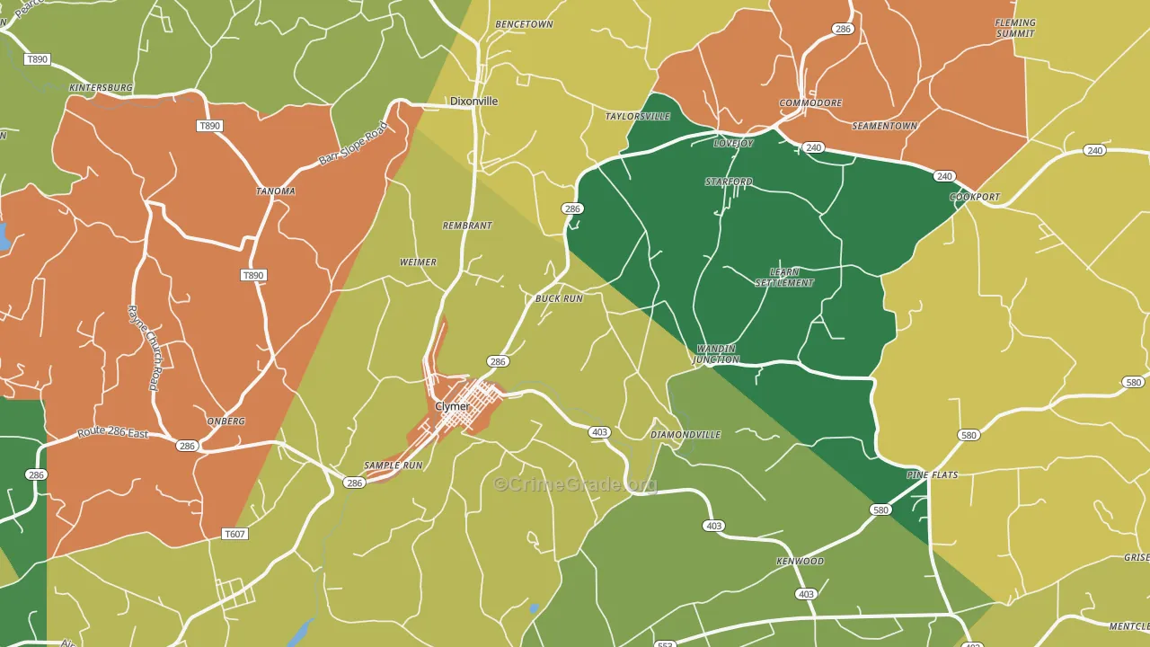 Clymer, PA Map of Theft Rates
