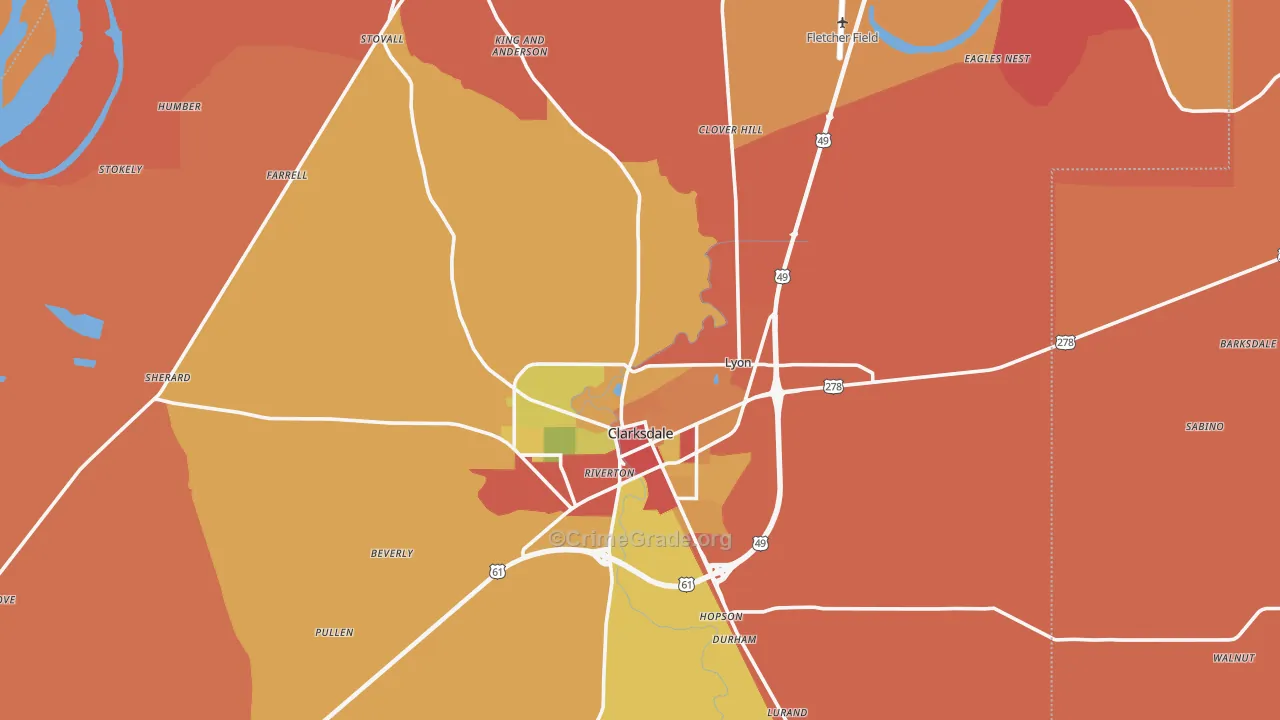 Coahoma County, MS Map of Theft Rates