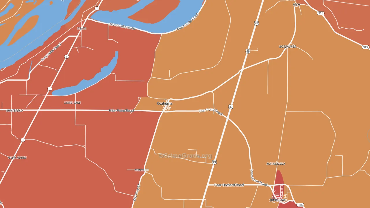 Coahoma, MS Map of Theft Rates