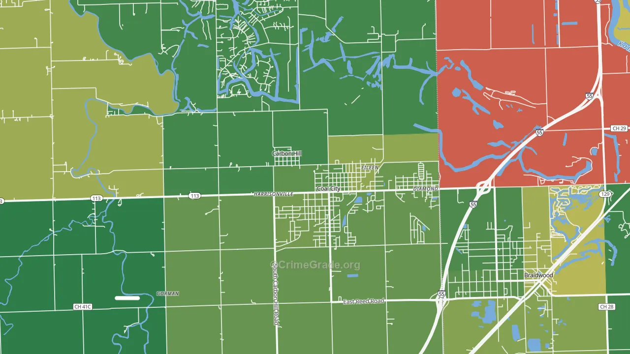 Coal City, IL Map of Theft Rates