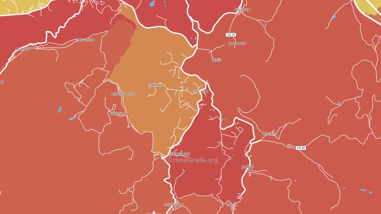 Coal City, WV Map of Theft Rates