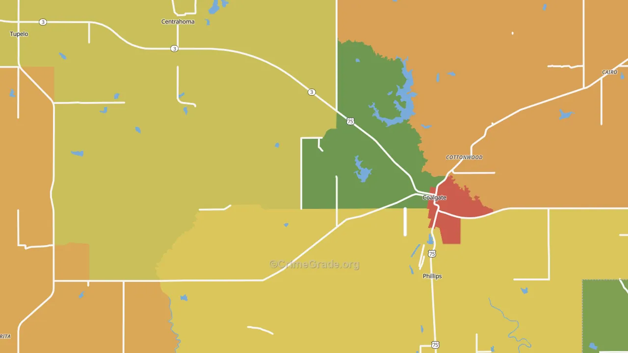 Coal County, OK Map of Theft Rates