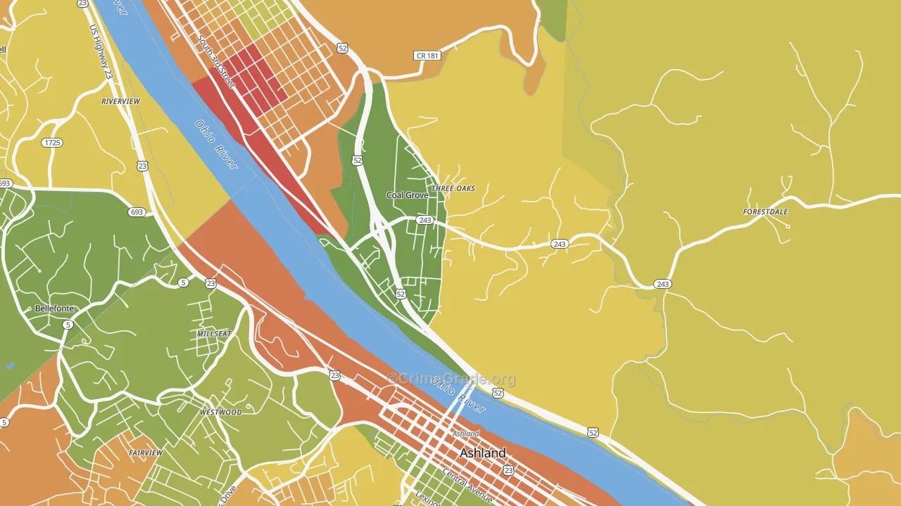 Coal Grove, OH Map of Theft Rates